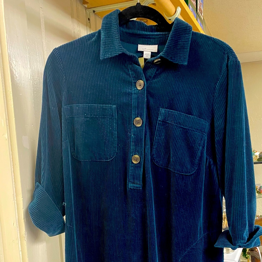 J Jill Teal Corduroy Button-Up Shirt Dress. Like new condition.